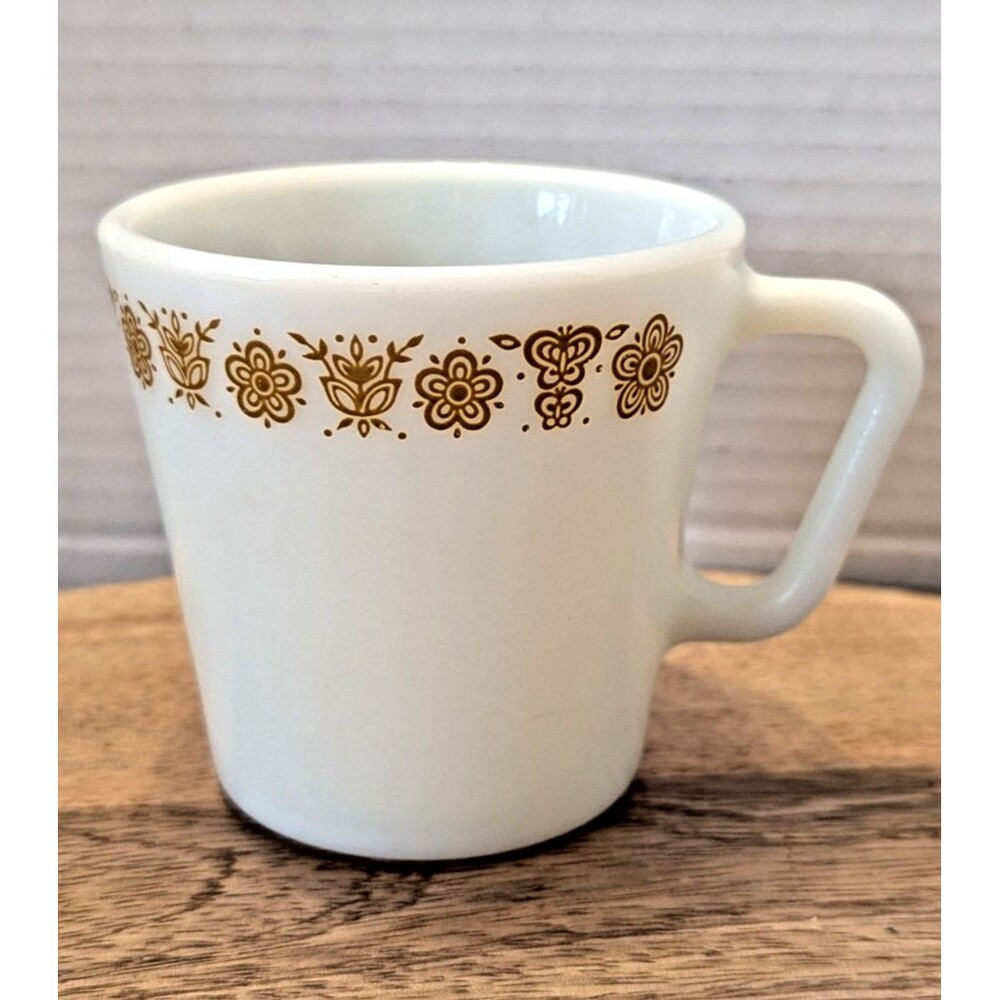 Pyrex Corning Corelle Butterfly Gold Milk Glass Coffee Mug Cup Made in USA